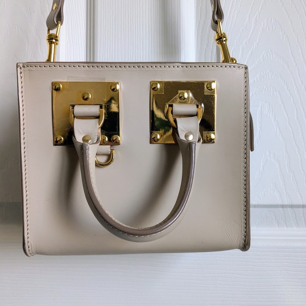 Sophie Hulme Cream and Gold Mini Bag with Structured Shape and Detachable Strap